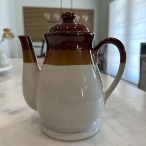 Vintage 1970s 1980s Stoneware Pitcher Coffee Carafe Dark Medium Light Brown